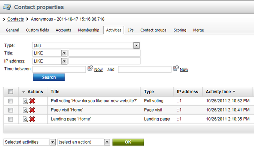 Viewing the contact's activity log