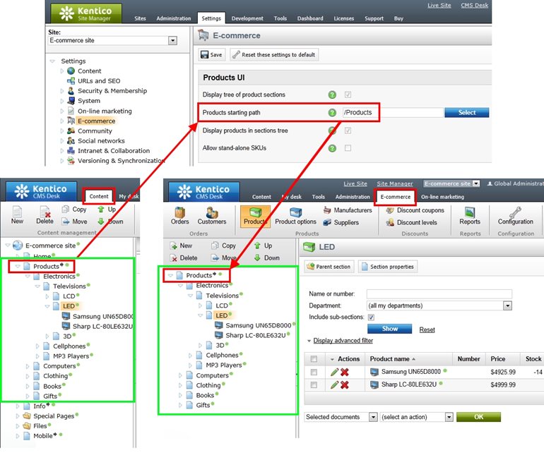 Products tree directly in E-commerce module (click for full size image) Products tree directly in E-commerce module (click for full size image)