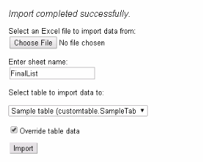 Custom Table Data Import preview