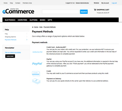 Kentico E-commerce Starter Site - Help section