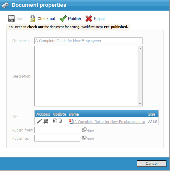 Document properties of document in the workflow