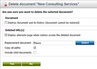 Setting a replacement document in the Delete document confirmation dialog