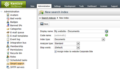 Creating a new document index