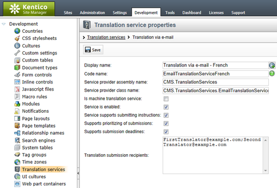 Cloned e-mail translation service for the French language