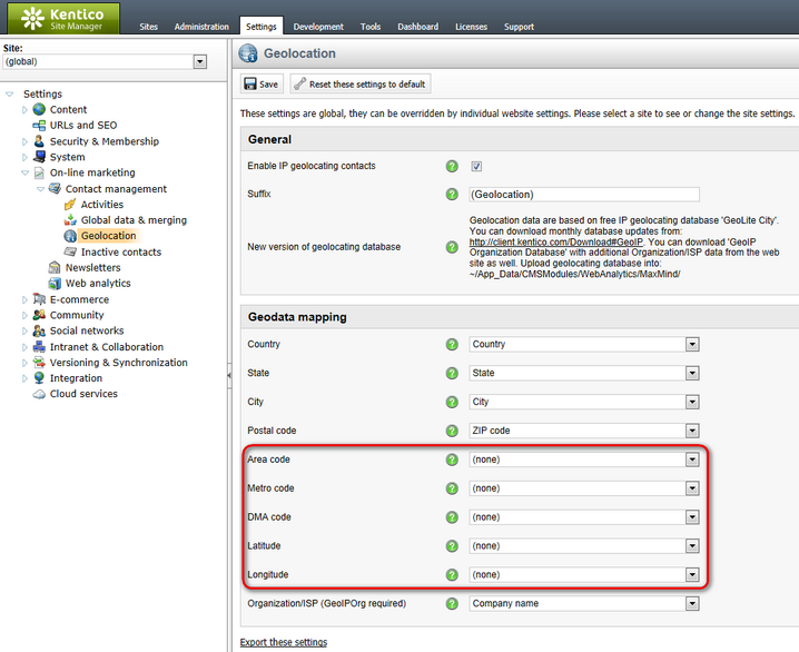 Geolocation settings