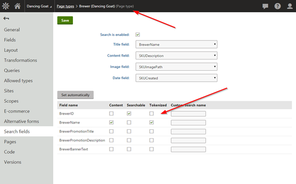 Page Type Search Fields