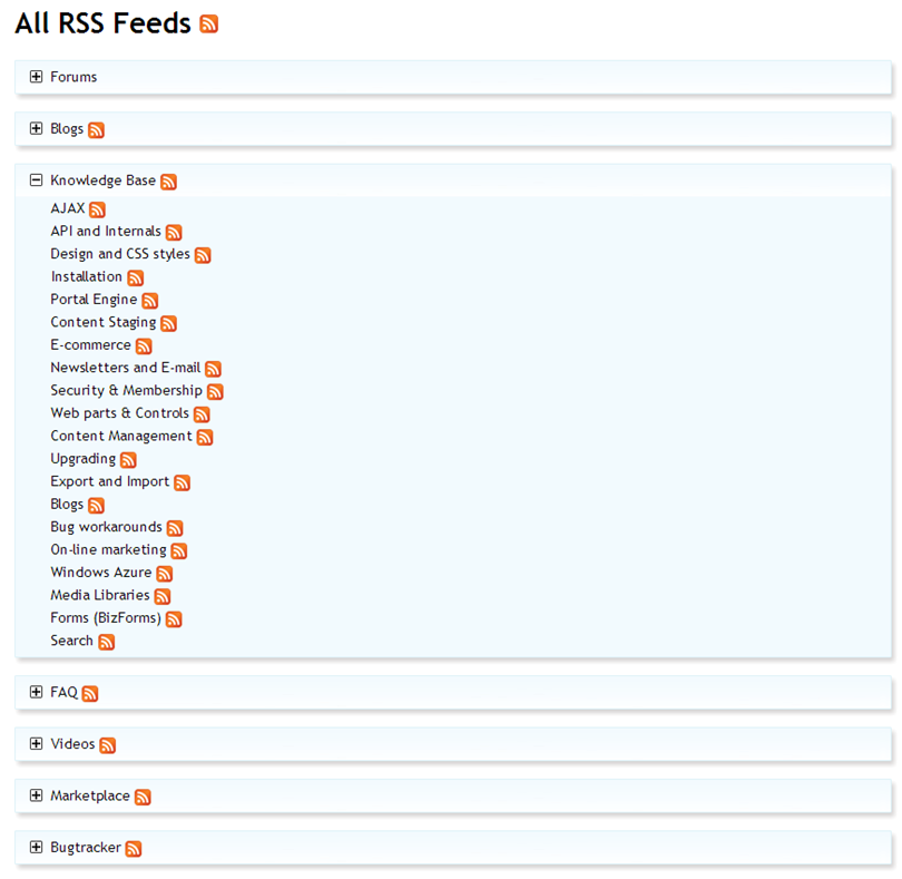 RSS page with agregated feeds