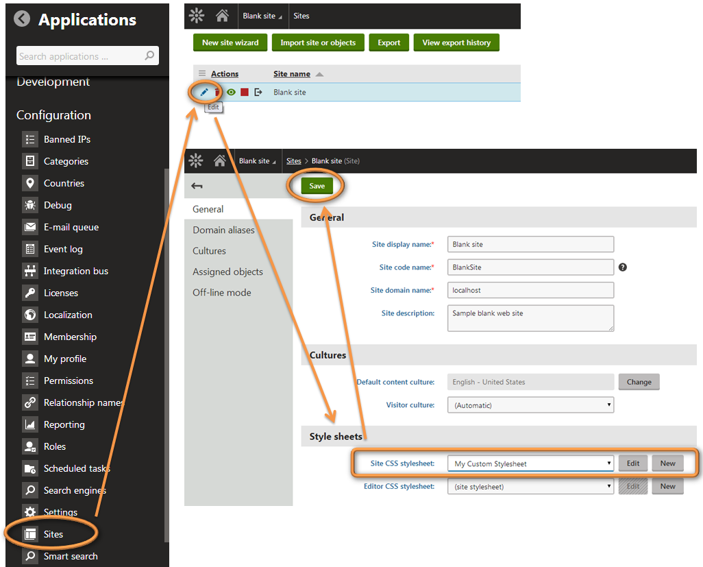 Assigning CSS stylesheet to the site