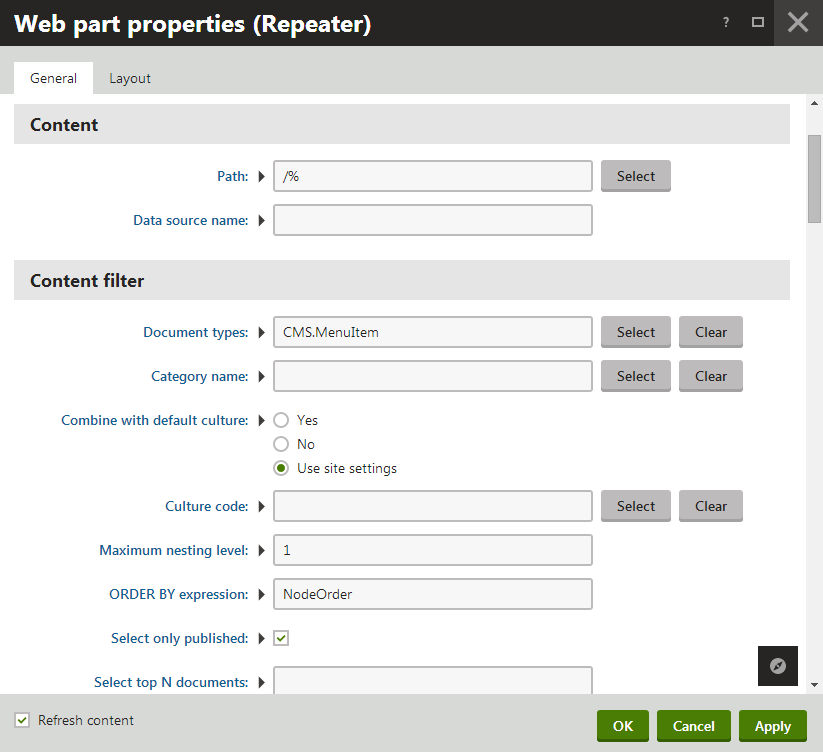 Setting Repeater properties