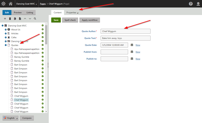 QuoteMVC Content Tree