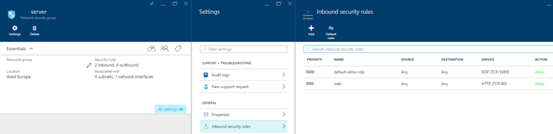 Setting up network security rules in Azure