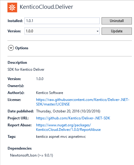 Kentico Deliver Nuget