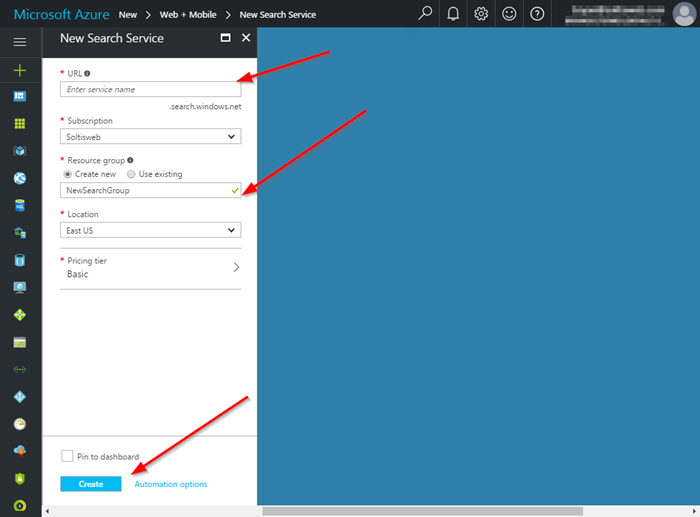 New Azure Search Service