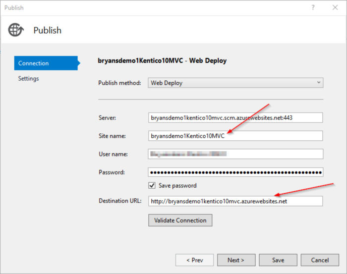 Publish Settings - MVC