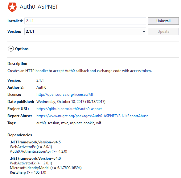 Auth0 NuGet