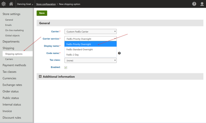 Shipping option Configuration