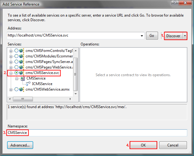 Locate your new WCF service