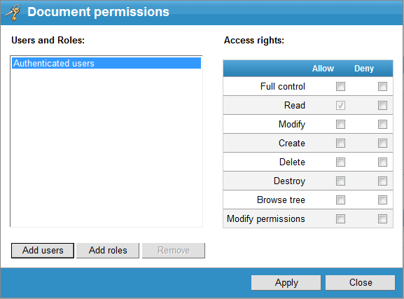 Document and library permissions dialog